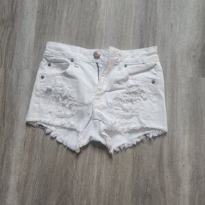 American Eagle White Distressed Denim Shorts Size 00